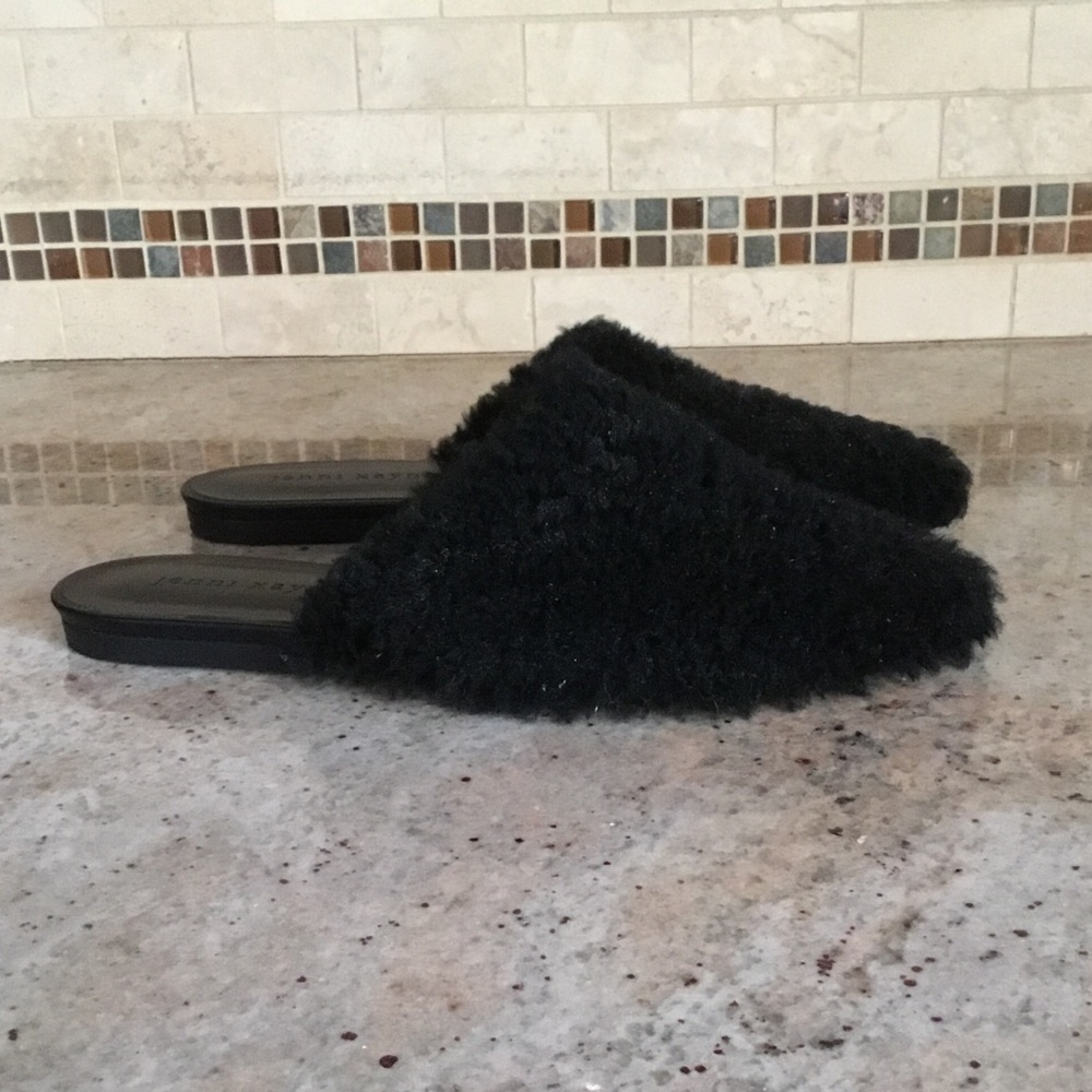 Jenni Kayne Black Shearling Slip On Slides Mules